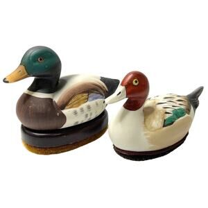 Lot of 2 Ceramic Duck Decoy Shoe Shine Brush and Lint Remover Handpainted VTG